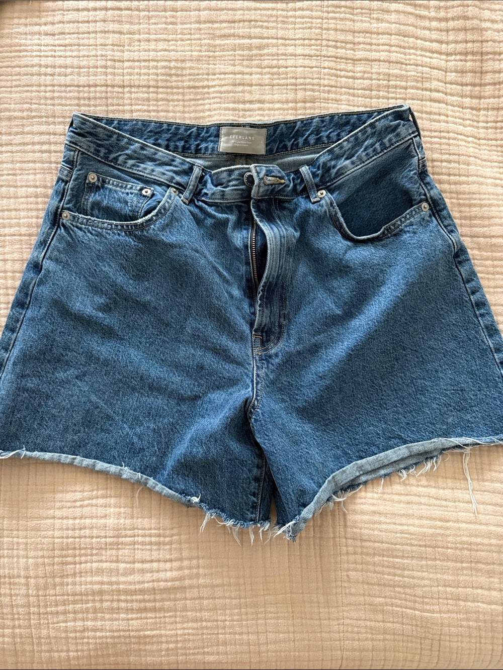 everlane A-line denim short dark blue